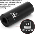 CASOMAN 1/2-Inch Drive x 21mm Deep Impact Socket, 2PCS Set, 6-Point, Metric, CR-MO