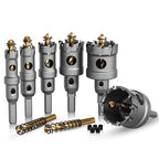 Hole Saw 8 PCS, Hole Saw for Metal, TCT Hole Cutter, 6Drill Saws with 2* Extra Pilot Center Bits, 2* Springs for Metal, Iron and Stainless Steel, Hard Materials