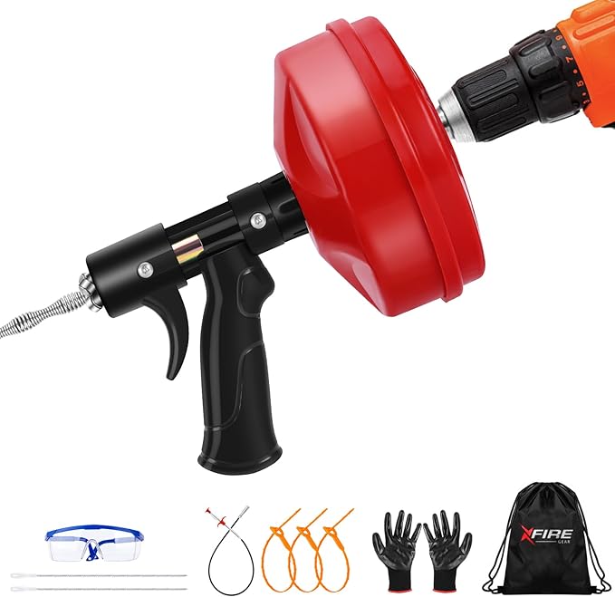 25 FT Drain Snake 2.0 with Double Mode, 10-In-1 Drain Auger for Sink and Drain Unblocking, Plumbing Snake for Real DYIs