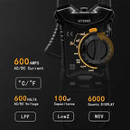KAIWEETS HT206D Digital Clamp Meter T-RMS 6000 Counts, Multimeter Voltage Tester Auto-ranging, Measures Current Voltage Temperature Capacitance Resistance Diodes Continuity Duty-Cycle (AC/DC Current)