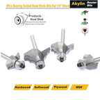 4Pcs Bearing Guided Bead Ovolo Bit Set,1/4" Shank Decorative Edge Bits with Double Round,Rounding Over Radius 3.2mm, 4mm, 5.5mm, 6.35mm, for Wood Profiling,Molding