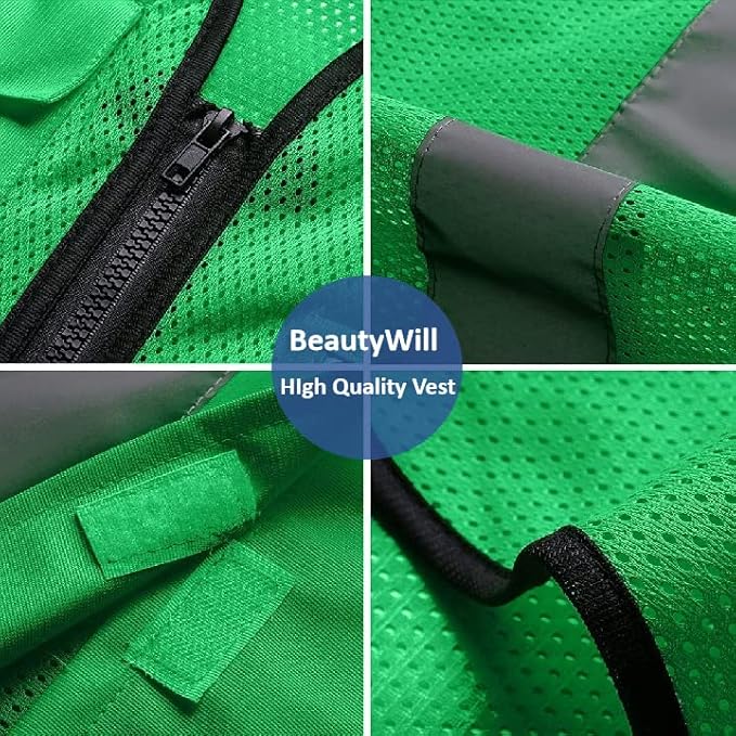 BeautyWill Custom Logo 10/20 Pack Safety Vest Class2 High Visibility Vest with Pockets Breathable Construction Vest Bulk