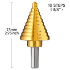 Titanium Step Drill Bit, 1/4" to 1-3/8" Step Bit for Metal, 10 Sizes HSS Step Drill Unibit