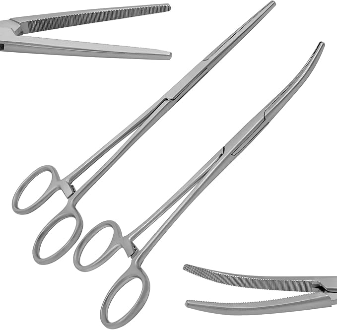 Hemostats ROCHESTER PEAN Forceps Locking Pliers Clamps Tongs Full Serrated Stainless Steel set (Straight 9,10,12 Inches 3 pcs Set)