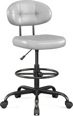 Misolant Drafting Chair, Armless Tall Office Chair with Footrest Ring for Standing Desk, Small Faux Leather Executive Computer Chair with Adjustable Height for Bar Lab Counter Height Desk, Gray