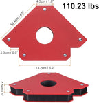 HARFINGTON 2pcs Welding Magnets 110.23 lbs Magnetic Welding Clamp Holder Iron Spray Paint Arrow-Shaped Tool 45, 90, 135 Degree with Center Hole for Fixed Angles, Red