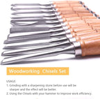 ATOPLEE 12pcs Wood Carving Tools for Woodworking,Professional Wood Chisel Set with Premium Case and Roll Up Bags for Carpenter Craftsman Gift in Most Wood Carving Project