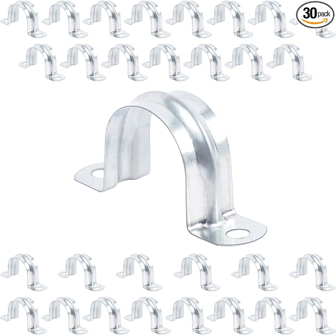 3/4 Inch（20 mm） Reinforced Rigid Pipe Strap,30 PCS 2 Holes U Bracket Cable Clamp Hanger,Zinc Coated Tension Tube Clip,Conduits Strap Clamps for Pipe Fixing on Various Surfaces