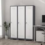 65" H Slim Broom Storage Cabinets, Metal Broom Closet with Hanging Rod & S-Hooks, Utility Cabinet for Brooms and Mops, Indoor Cleaning Storage Cabinet with Shelf for Bedroom, Bathroom, Garage