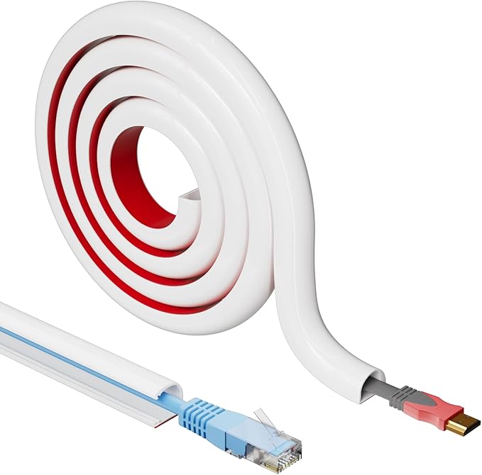 Cord Hider Raceway Kit, 118 inch Wall Cable Hider for 1 Cable, Silicone Material Hiding Wall Mount TV Powers Cords in Home Office, W0.59 H0.39in White