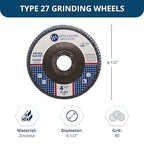 Benchmark Abrasives 4.5" Premium Zirconia Type 27 Flat Flap Discs Grinding Wheels for Sanding Stock Rust Removal Finishing Grinding Deburring Stainless Steel, 7/8" Arbor (100 Pack) - 80 Grit
