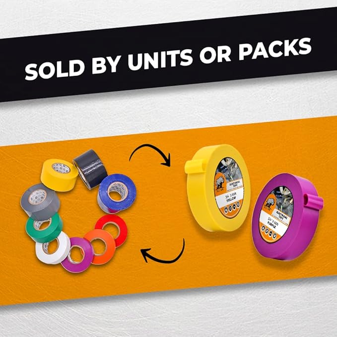 WOD ETC766 Professional Grade General Purpose Rainbow Electrical Tape UL/CSA Listed core. Vinyl Rubber Adhesive Electrical Tape: 2 inch X 66 ft. - Use at No More Than 600V & 176F (Pack of 8)