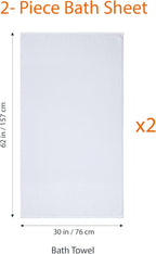 Amazon Basics 2 Piece Quick-Dry Oversize Bath Towel, 100% Cotton, White, 62" x 30"