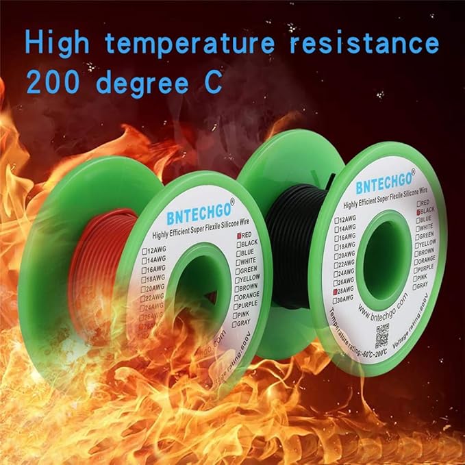 BNTECHGO 28 Gauge Silicone wire spool red 25ft and black 25ft Flexible 28 AWG Stranded Tinned Copper Wire