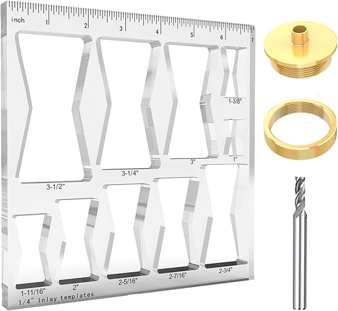 10 in 1 Router Templates for Woodworking, Butterfly Jig Bowtie Inlay Template, with 1/4 inch Router Bushing Guide Template Liner and nut,1/4" Router Bits for Wood ﻿