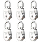 Rocaris 6 Pack M25 Lifting Single Pulley Roller Loading 330Ibs, 304 Stainless Steel Heavy Duty Single Wheel Swivel Lifting Rope Pulley Block