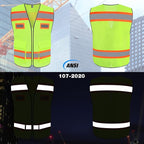 TCCFCCT Mesh High Visibility Vest with Pockets Reflective Safety Vest for Men Women, Construction Vest with Fluorescent Orange Extend Edge, Meets ANSI/ISEA Standards, Yellow, L