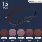 15 Pcs 1 x 30 Inch Assorted Aluminum Oxide Sanding Belt,80/120/150/240/400 Grit