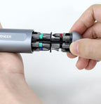 13-in-1 Ratcheting Screwdriver Set with 12 S2 Driver Bits, Direction Converter, and Magnetic Storage - Durable Aerospace Aluminum Handle for Household and Automotive Use.