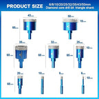 Diamond Hole Saw Kit - Porcelain Tile to Granite Drilling, 9pcs Diamond Drill Bits with Triangle Shank (6 8 10 20 25 32 35 43 50mm)