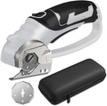 Cordless Electric Scissors, 4V Box Cutter & Cardboard Cutter with 2 Titanium Blades - Rotary Cutter with LED Light for Fabric, Leather, Carpet, Plastic, Crafting + Storage Case (Grey)
