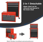 13 Drawers Tool Chest with Wheels,Large Capacity Tool Storage Cabinet with Tool Box, Locking Mechanical Tool Cart with Liner,Suitable for Garages, Warehouses-Black&Red