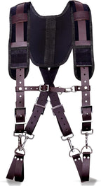 PRO-01 Leather Tool Belts for mens, Tool Belt with Suspenders, Comfort Back Support with stainless steel Buckle for Construction, Framers (Chocolate Padding, Extra Large)
