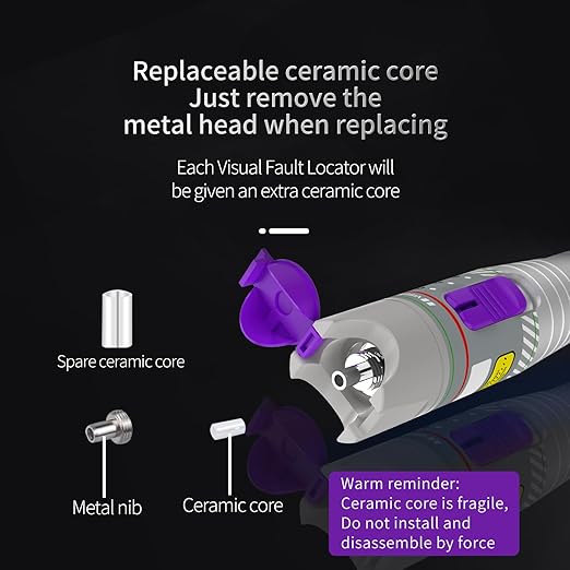 Purple 80KM Visual Fault Locator for Fiber Optic Cables, VFL Supports FC/ST/SC Interfaces, Long-Range Fault Finder, Fiber Light Pen Tester, High-Precision OTDR Mapping Tool for FTTH, Telecom