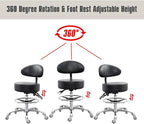 Drafting Chair Big Cushion Rolling Stool with Back, Tall Shop StoolRolling Chair with Footrest for Studio, Workshop, Classroom, Lab, Counter, Home Office (Black)
