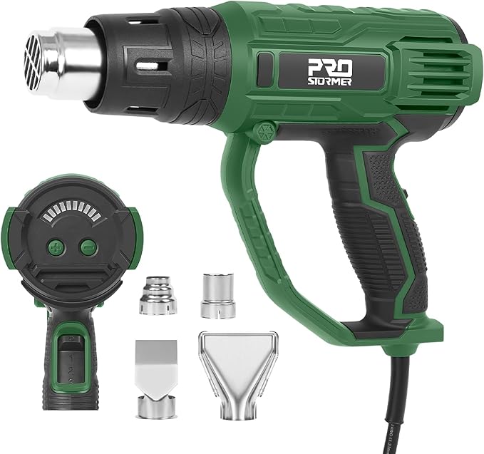 Prostormer 2000W Heat Gun, Hot Air Gun 140°F-1022°F(60°C-550°C) Variable Temperature Control for 3 Speed Settings with 4 Nozzels, for PVC, Paint Stripping, Shrink Wrapping, Crafts