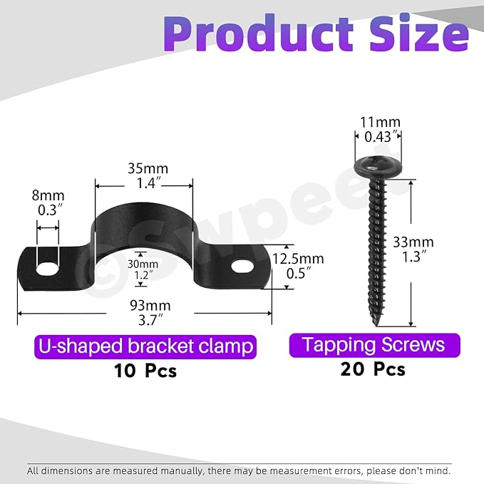 Swpeet 10Pcs 25mm Two Hole U Bracket Clamp with 20Pcs Self-tapping Screws Kit, U-Clamps, Metal Pipe Clamps, Pipe Strap Clamps, Conduit Clamps, Tension Clips for Fixing Pipe or Cable