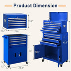 13-Drawer Double Door Rolling Tool Chest, 2 in 1 Detachable Tool Chest,Tool Box with Drawers and Wheels, Large Tool Cabinet with Lock, Metal Standing Toolbox for Garage Workshop-Blue