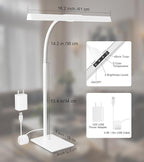LED Desk Lamp for Home Office with Base, Eye-Caring Architect Task Light with Adjustable Gooseneck 12W USB Adapter Touch Control 5 Dimmable Brightness & Color Tall Lamp for Work,Reading,Craft