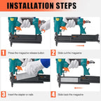 Pneumatic Brad Nailer - 18 Gauge 2-in-1 Nailer, 5/8'' to 2'' Brad Nails and 5/8'' to 1-5/8'' Crown Staples, Safety Glasses and 1000pcs Nails, for Carpentry, DIY, Woodworking