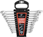 12-Piece Wrench Set, Metric and Standard Combination Wrench Set,Mirror Polished Finish CR-V Professional Spanner,Wrench Tool Set with Organizer Rack and Rolling Pouch