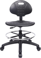 CHAIR MASTER Drafting Stool - Easy to Clean! Ergonomic Polyurethane Chair. Seat Height Adjustable w/Heavy Duty Footring for Home, Automotive, Lab, Cleanroom (Standard Casters, Medium Stool)