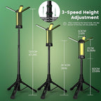 Rechargeable Camping Light with Stand 6000mAh 3.9 ft Max Height, Cordless Camping Lights with 3 LED Lamp Heads, 2000 Lumens Dimmable Magnetic Emergency Flashlight with Detachable Tripod(Green-M)