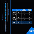 toolant 3/8" Concrete Drill Bit Set & Masonry Drill Bit Set, Shockproof Hex Shank Hammer Drill Bit Set for Glass/Brick/Plastic/Cement/Tile, Industrial Strength Carbide Drill Bit Tip, 3/8" 5pcs