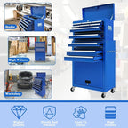 13 Drawers Tool Chest with Wheels,Large Capacity Tool Storage Cabinet with Removable Top Toolbox, Locking Mechanical Tool Cart with Liner,Suitable for Garages, Warehouses-Blue