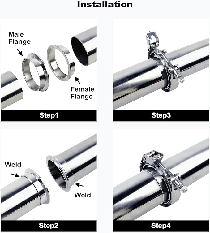3 inch V Band Clamp - 2 sets of Quick Release Vband Exhaust Clamp with Flange Stainless Steel for Automotive exhaust system, turbocharger, downpipe and mufflers (3" - 2 Pack)