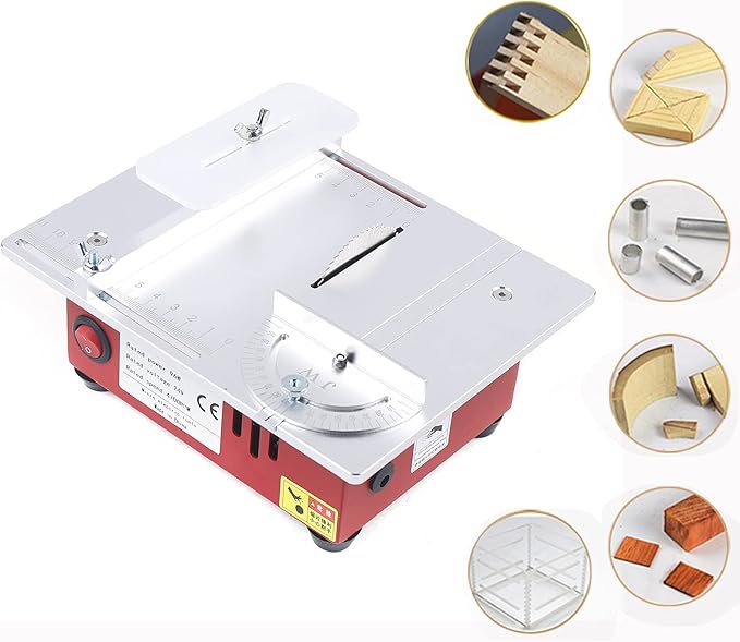 Electric Table Saw Cutter, Small Cutting Machine with Scaled Plate, 0-90° Cutting Portable Woodworking Table Saw for DIY Handmade Wooden Model Crafts Plastic Wood Glass Stone, Top Cut Off Sliding Saw