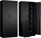 Yizosh Metal Garage Storage Cabinet with 2 Doors and 5 Adjustable Shelves - 71" Steel Lockable File Cabinet,Locking Tool Cabinets for Office,Home,Garage,Gym,School (Black)