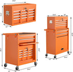 8-Drawer High Capacity Rolling Tool Chest, Removable Cabinet Storage Tool Box with Wheels and Drawers, Detachable Toolbox with Lock for Workshop Mechanics Garage（Orange）
