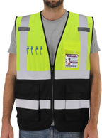 Dib Safety Reflective Vest High Visibility with Pockets and Zipper, Yellow and Black XL