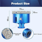 2-3/4 Inch Diamond Core Drill Bit for Porcelain Tile Ceramic Marble Granite Drilling,BRSCHNITT 2pcs Vacuum Brazed Diamond Hole Saw with 5/8-11 Thread (70mm 2pcs)