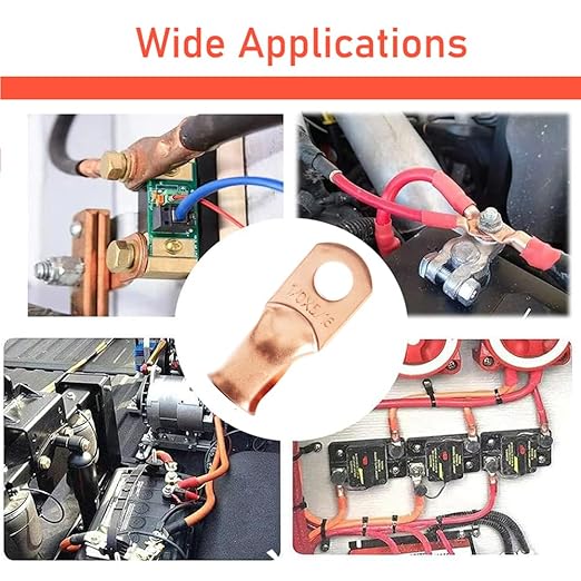 16Pcs 1/0 AWG 5/16" Stud Heavy Duty Copper Wire Lugs with 16Pcs Heat Shrink Tubing 1/0 Gauge Ring Terminals Battery Cable Ends Bare Copper Eyelets Tubular Ring Terminal for Car Boat Marine