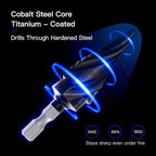 Cobalt Steel Step Drill Bit Set - 5PCS 50 Sizes for Metal, Impact-Ready Step Bits for Steel with Titanium Coating & Aluminum Case | Professional Metal Drill Bit Kit(5pc)
