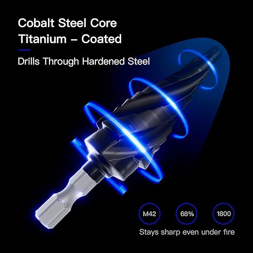 Cobalt Steel Step Drill Bit Set - 3PCS 30 Sizes for Metal, Impact-Ready Step Bits for Steel with Titanium Coating & Aluminum Case | Professional Metal Drill Bit Kit(3pc)