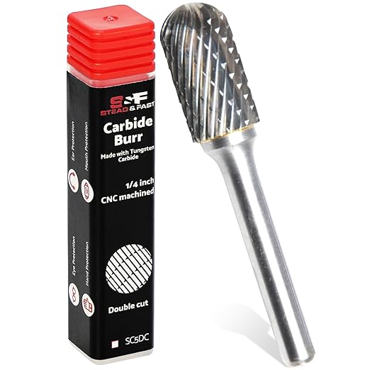 S&F STEAD & FAST Carbide Burr with ¼” Shank ½” Cutter Dia 1” Length, Professional Grade Tungsten Carbide File, Die Grinder Bit for Electric or Air Die Grinder, Ball Nose, Grinding Burr bit for Metals