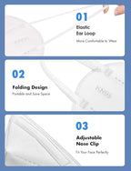HUHETA KN95 Face Mask 60 Pack, 5-Ply Breathable & Comfortable Safety Mask, Filter Efficiency>=95%, Protective Cup Dust Masks Against PM2.5 - Individually Wrapped (White Mask)